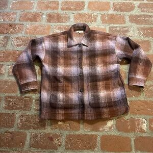 Madewell Brushed Plaid Knit Shirt Jacket Faded Fig Button Pockets Women medium